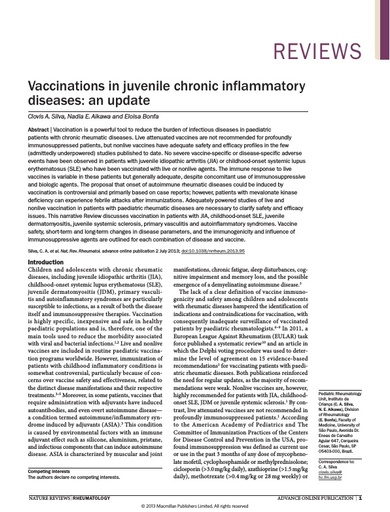 Vaccination Inflammatory diseases nrrheum 2013