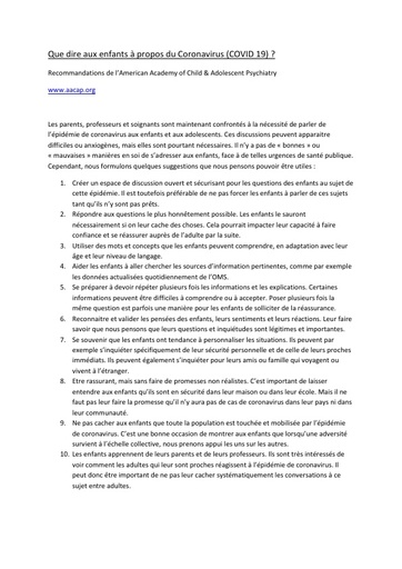9b) COVID 19 V Recommandations AACAP français