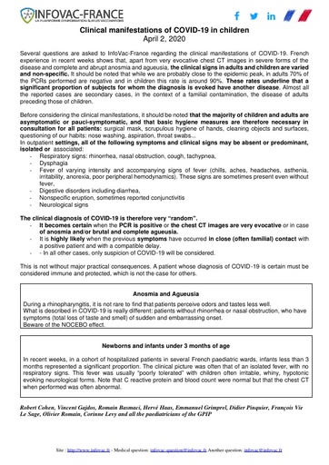 Clinical manifestations of COVID-19 in children