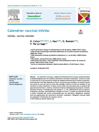 Lien 2 Calendrier vaccinal InfoVac 2020