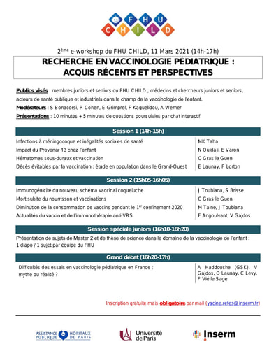 Infovac Programme du Workshop Recherche en Vaccinologie pédiatrique1