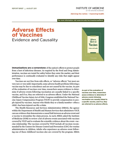 Adverse Effects Of Vaccines Report Brief Summary