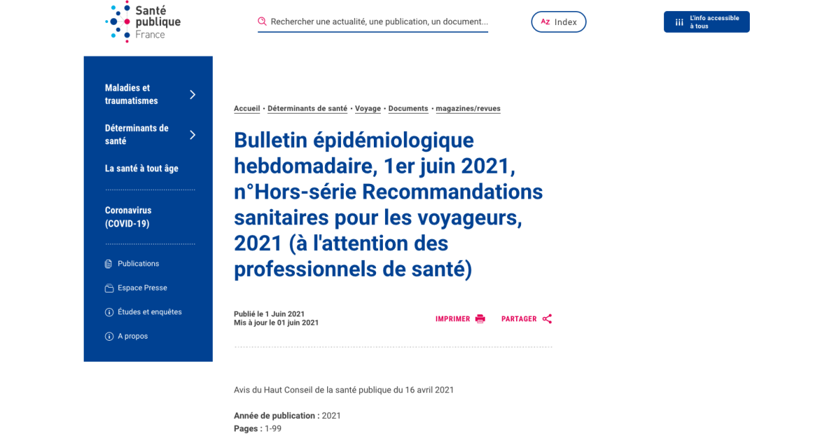 Recommandations sanitaires pour les voyageurs - 2021